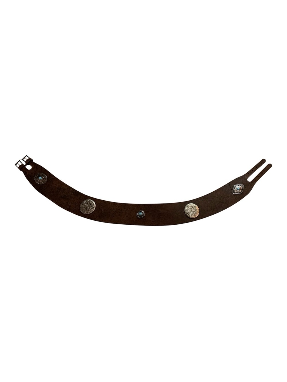Tea Suede Belt With Turquoise Cabochons Brown Size L Style 552